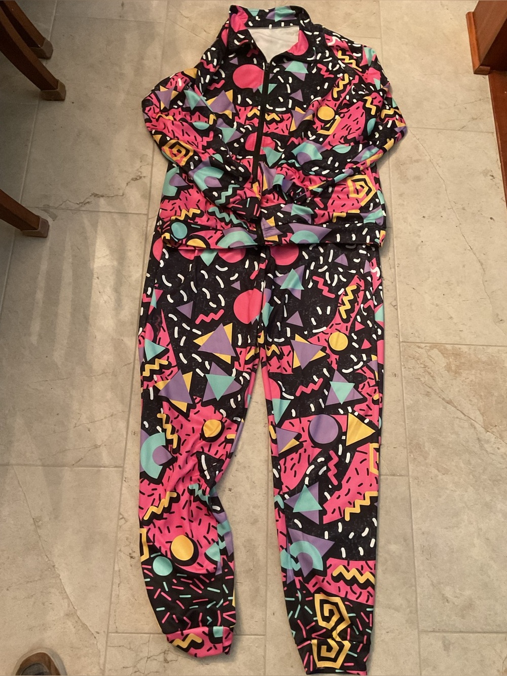 Kids Black Geometric Print Leggings - Bright Multicolor